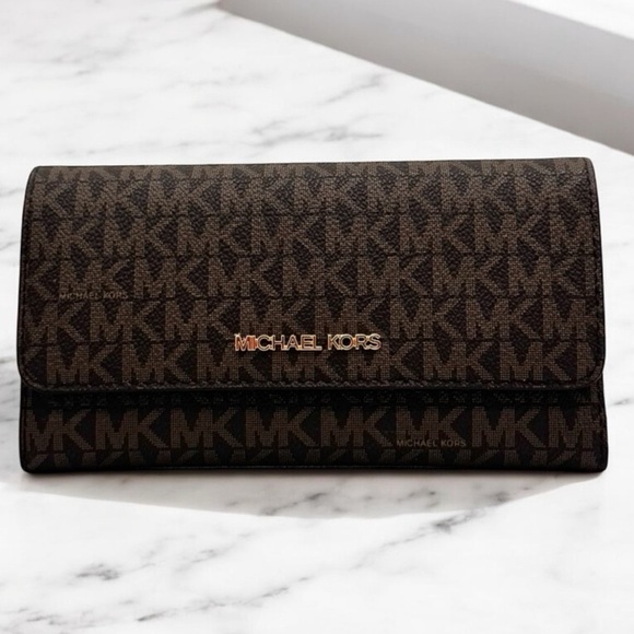 Michael Kors Large Jet Set Travel Signature Wallet Brown - Picture 1 of 8